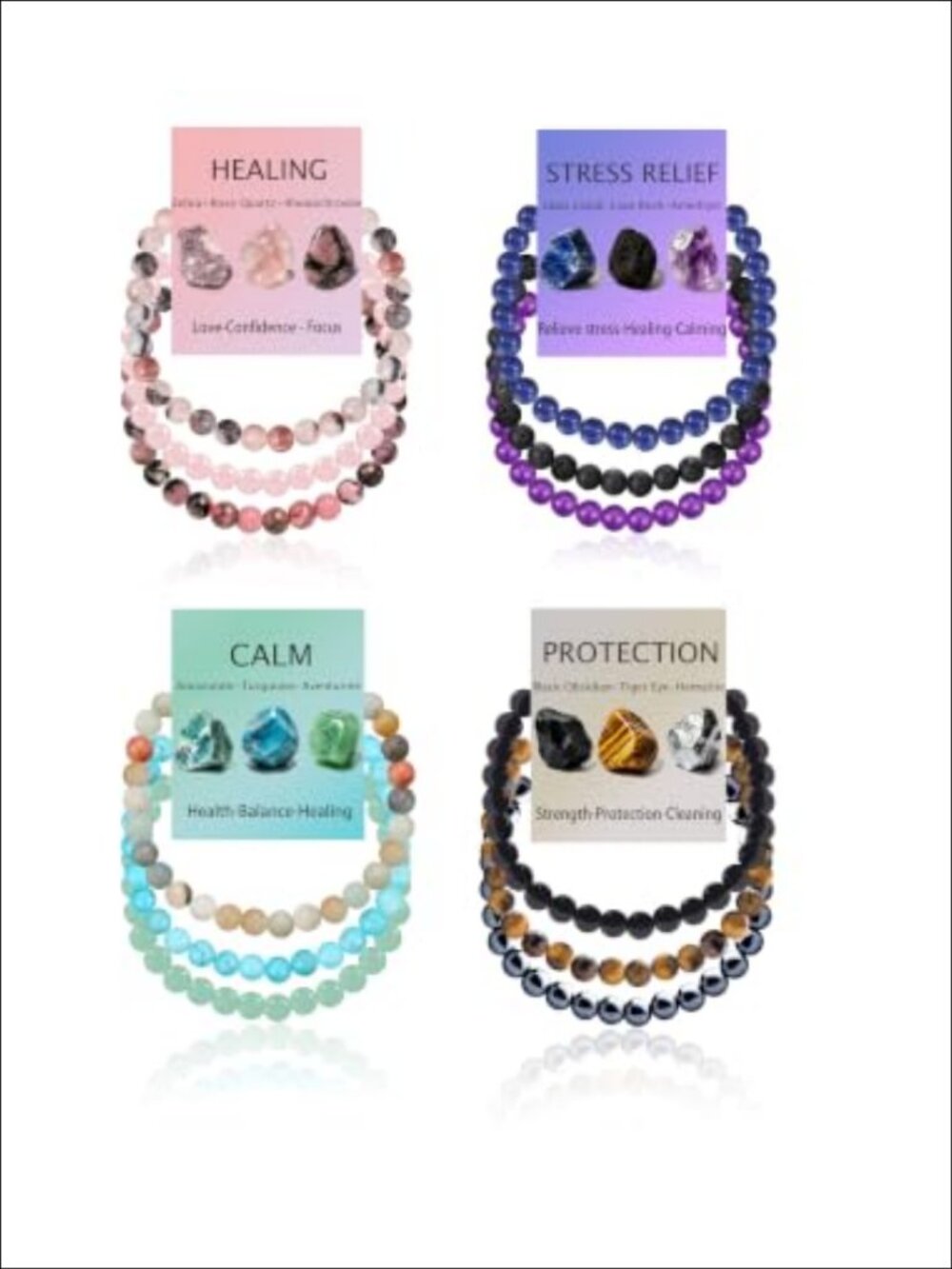 12pc Natural Stone Bracelet Set Healing Crystal Beads Stretch